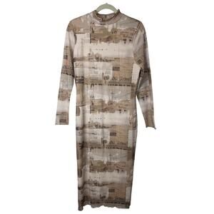 Forever 21 | Newspaper Print Mesh Bodycon Midi Dress - Size 0X